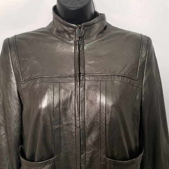 Elie Tahari metallic leather leather jacket Size Small - Picture 6 of 10
